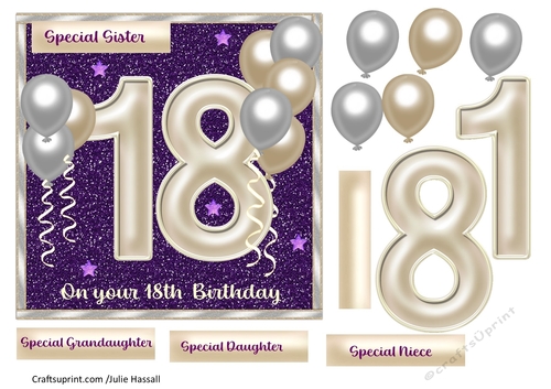 18th birthday card with large numerals & balloons
