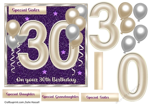 30th birthday card with balloons