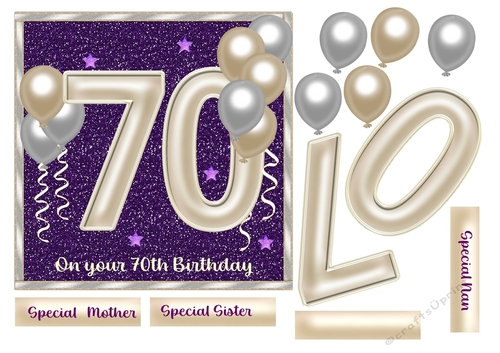 70th birthday card with large numerals & balloons
