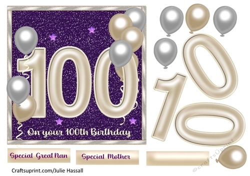 100th birthday card with large numerals & balloons