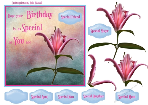 Female birthday card with decoupage pink flower