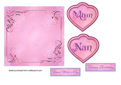 Pink Card Front, Mum, Nan