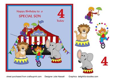 Birthday Card for Son Age 4 with Circus Scene