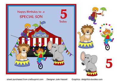 Birthday Card for Son Age 5 with Circus Scene
