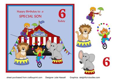 Birthday Card for Son Age 6 with Circus Scene