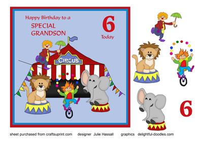 Birthday Card for Grandson Age 6 with Circus Scene