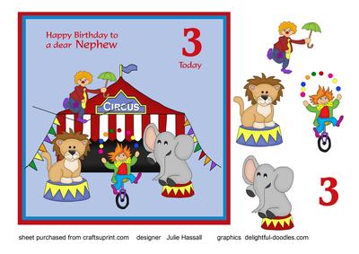 Birthday Card for Nephew Age 3 with Circus