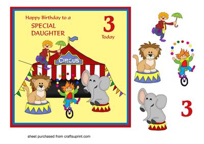Circus Birthday Card for Daughter Age 3