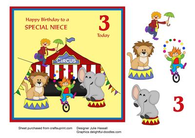 Circus Birthday Card for Niece Age 3