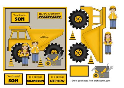 Birthday Card with Dumper Truck, Traffic Cones and Tool Box