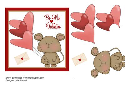 Little Mouse Valentine Card with Heart Balloons