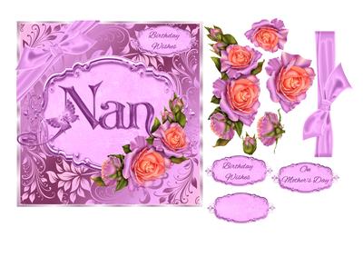Birthday or Mother's Day Card for Nan with Decoupage Roses