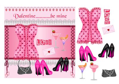 Valentine Card with Basque, Shoes, Handbag & Cocktails