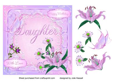 Birthday Card for Daughter with Lilies,daisies & Butterfly