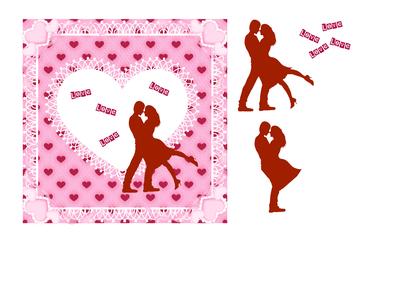 Valentine Card Front with Silhouette Dancers & Hearts