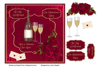 Valentine Card for Girlfriend with Champagne & Roses