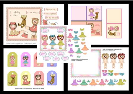 Kit with Children's Dolls, Teddies, Clothes Cutouts