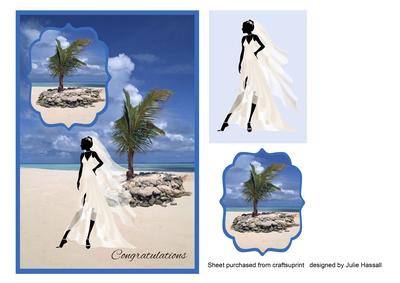 Beach Wedding Card Front with Silhouette Bride