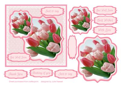 Get Well/ Thank You /sympathy Card with Pink Tulips