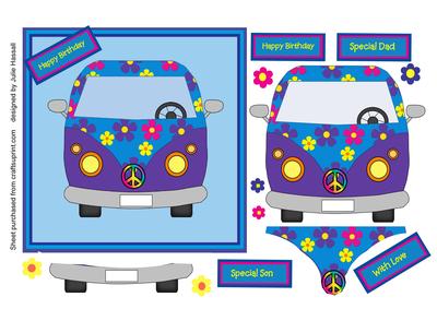 Birthday Card for Dad or Son with Vw 60's Campervan