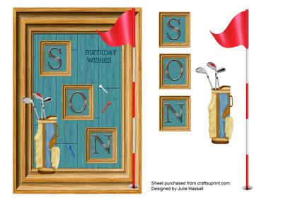 Birthday Card for Son with Golf Caddy & Flag