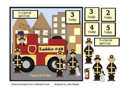 Birthday Card for Brother with Fire Engine & Crew