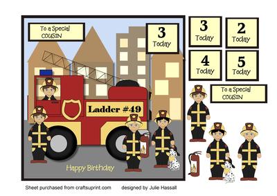 Birthday Card for Cousin with Fire Engine & Crew