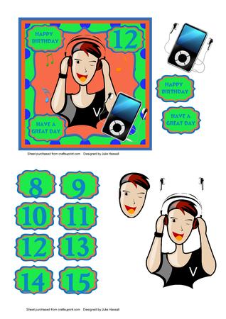 Teenager with Ipod & Headphones Birthday Card Kit