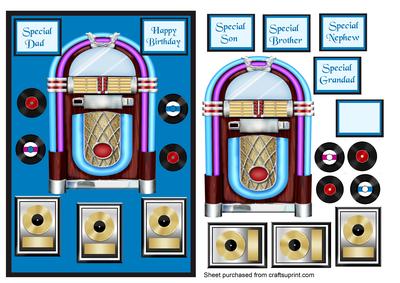 Male Birthday Card with Jukebox and Vinyl Records