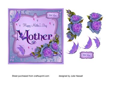 Mother's Day Card with Purple Roses and Butterflies