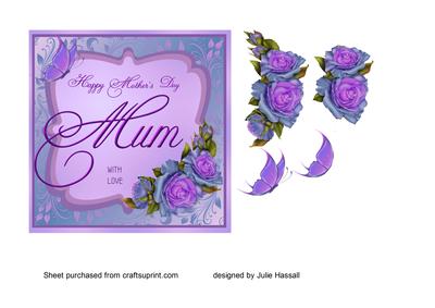 Mother's Day Card for Mum with Purple Roses and Butterfly