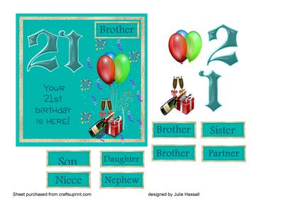 21st Birthday Card with Balloons & Champagne