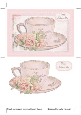 Mother's Day Card with Pretty Pink Cup & Peach Roses