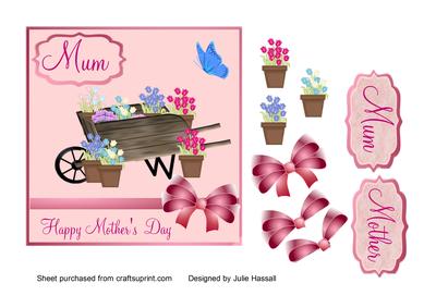 Mother's Day Card with Wheelbarrow and Flowers