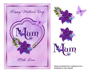 Mother's Day Card for Mum with Heart & Flowers