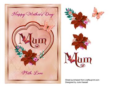 Mother's Day Card for Mum with Heart & Flowers Peach