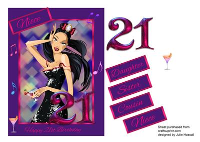 21st Birthday Card for Niece with Party Girl & Cocktails