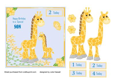Giraffe Birthday Card for Son with Decoupage