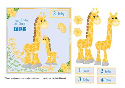 Giraffe Birthday Card for Cousin with Decoupage