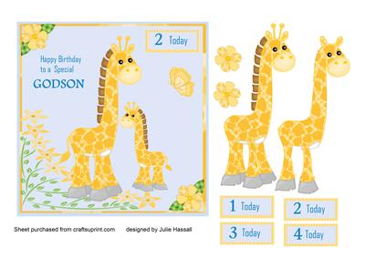 Giraffe Birthday Card for Godson with Decoupage