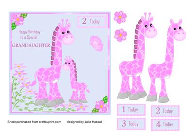 Giraffe Birthday Card for Grandaughter with Decoupage