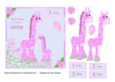 Giraffe Birthday Card for Sister with Decoupage