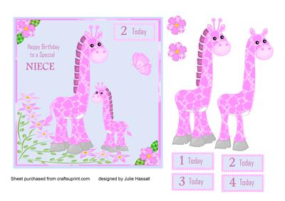 Niece Birthday Card with Decoupage Giraffe