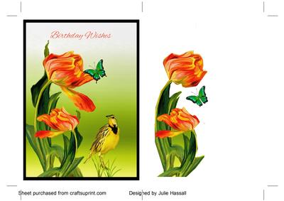 Birthday Card Topper with Bird and Flowers