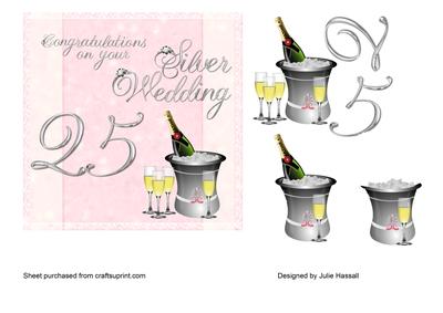 Silver Wedding Anniversary Card with Decoupage Champagne