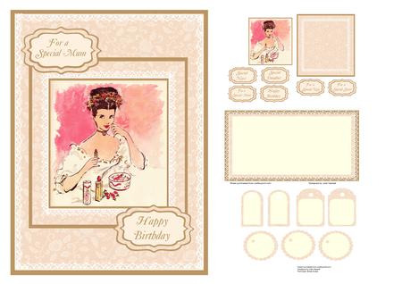 Birthday Card Kit with Vintage Lady in Boudoir