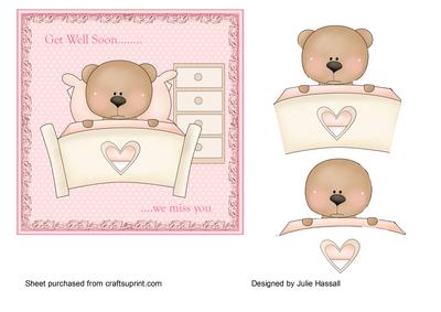 Get Well Card with Decoupage Teddy in Bed