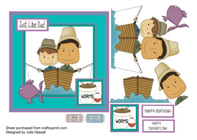 Birthday or Father's Day Card with Dad & Son in Fishing Boat