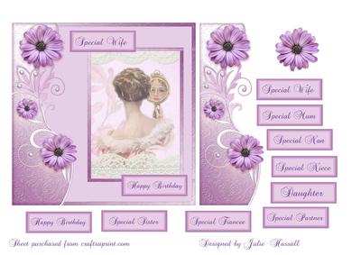 Birthday Card with Floral Decoupage and Vintage Lady