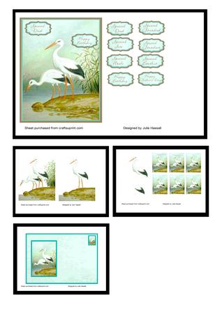 Birthday & Father's Day Card with Stork Decoupage, Tags